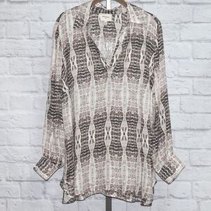Haute Hippie Shirt Sz 1X Brown Tribe Harper V-Neck Pullover Blouse Snake Print